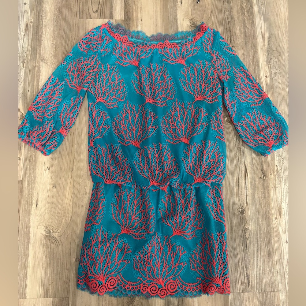 Lilly Pulitzer Delia Coral Lace Dress Size 4 – Sea Fan Embroidered Shift
